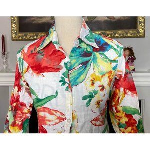 Green Fashion Women’s Floral Button Down Blouse Shirt Size Medium